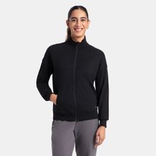 Jockey A111 Women Cotton French Terry Drop Shoulder Jacket - Black