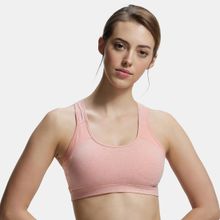 Jockey 1380 Wirefree Padded Cotton Elastane Active Bra-Desert Flower Melange & Coral