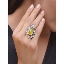 Noor By Saloni Silver Floral Yellow Adjustable Ring