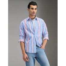 Pepe Jeans Blue Striped Men Full Sleeve Shirt