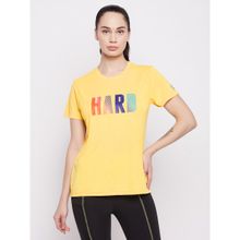 Clovia Comfort-Fit Text Print Active T-Shirt In Yellow