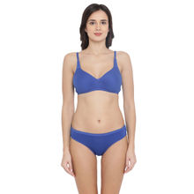 Clovia Cotton Non-Padded Non-Wired Bra With Double Layered Cups & Low Waist Bikini - Blue