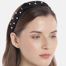 Blueberry Black Satin With Pearl Scattering Knot Hairband