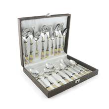 FNS Imperio 18 Pc Set Stainless Steel 24 Karat Gold Plated Cutlery Set with Box Packaging