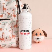 Indigifts Stop Talking, Start Batting Cricket Quote Water Bottle 750ml White