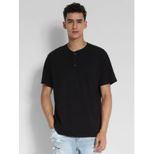 American Eagle Men Black Short-Sleeve Henley Icon T-Shirt