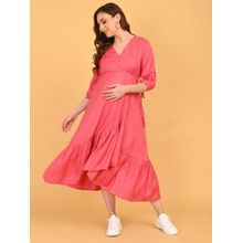 The Mom Store Pink Self Design Wrap Dress