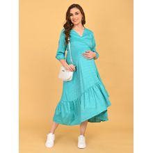 The Mom Store Turquoise Self Design Wrap Dress