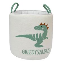 Pomme 100% Combed Cotton Knitted Dino Pattern Decorative Storage Basket White-Green