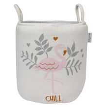 Pomme 100% Combed Cotton Knitted Flamingo Pattern Decorative Storage Basket White