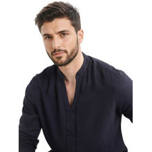 Rare Rabbit Men Navy Blue Solid Festive Shirt