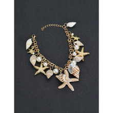 Yellow Chimes Women Gold-toned Sea Shell Starfish and Pearls Hanging Charm Bracelet