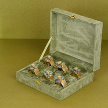 SABERA Elephant Duo Napkin Ring With Green & Blue Stones (Pack Of 6)