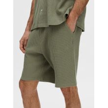 SELECTED HOMME Men Olive Waffle Textured Shorts