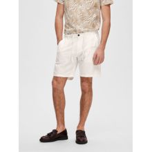 SELECTED HOMME White Mid Rise Linen Blend Shorts