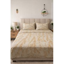 BAJO'S Beige Floral Cotton Fitted Bedsheet (King)