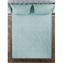 Signature Sea Green Floral Super Soft Glace Cotton Bedsheet with 2 Pillow Covers (Double)