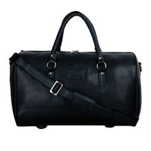 Leather World Vegan Leather Black Textured Travel Duffle Luggage Bag for Men Women