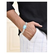 VOJ Silver Plated Blue Stone Mens Bracelet