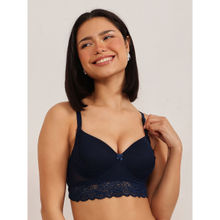 Clovia Powernet Solid Padded Full Cup Wire Free Bralette Bra - Dark Blue