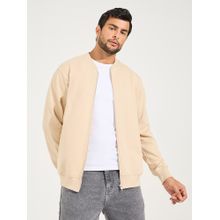 Styli Men Cream Zip Through Relaxed Bomber Jacket