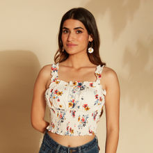 Twenty Dresses by Nykaa Fashion White And Multicolor Floral Print Ruched Top