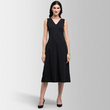 FableStreet Cotton V Neck Knitted A Line Dress - Black