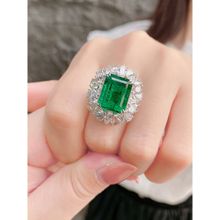 Designs & You Silver Plated American Diamond Crushed Ice Cut Green Rectangular Finger Ring