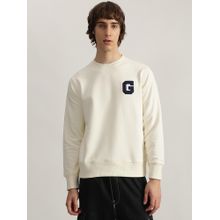 GANT Men Cream Solid Round Neck Full Sleeves Sweatshirt