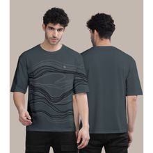 BULLMER Dark Grey Front Printed Colourblock Baggy Oversized T-Shirt for Men