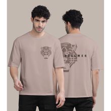 BULLMER Brown Front and Back Printed Colourblock Baggy Oversized T-Shirt for Men