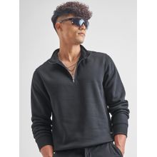 HIGHLANDER Men Black Regular Fit High Neck with Half Zip Sweatshirt