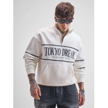 HIGHLANDER Men White Oversize High Neck Half Zip Sweatshirt