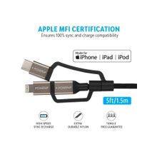 PowerUp 1.5M Alu-RubTough 3IN1 USB Cable Lightning + Micro USB + USB-C - Black