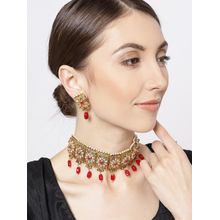 Priyaasi Pink & Gold-Toned Kundan-Studded Choker Jewellery Set