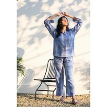 Dear Bed Comfort Clothing Blue Oversized Checks Shirts Pyjama Cotton NightSuit