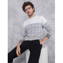 CRIMSOUNE CLUB Men Blue Checks Jacquard Sweater