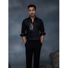 Albino Black Slim Fit Tiger Embroidered Shirt