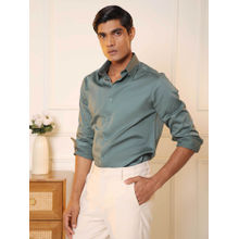 Subtract Men Hunter Green Slim Fit Solid Cotton Satin Evening Shirt