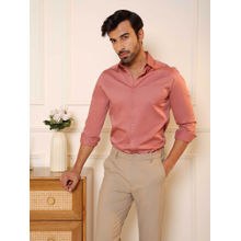 Subtract Men Rose Pink Metal Slim Fit Solid Cotton Satin Evening Shirt