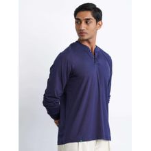 Cove and Lane Bamboo Cotton Henley Neck T-shirt - Navy Blue