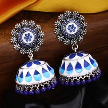 Peora Traditional Oxidised Silver Plated Meenakari Work Blue Color Jhumki Earring (PF66E30B)