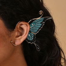 SOHI Gold Plated Blue Contemporary Ear Cuff Earrings