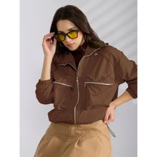 SHOWOFF Edition Women's Brown Spread Collar Bomber Jacket