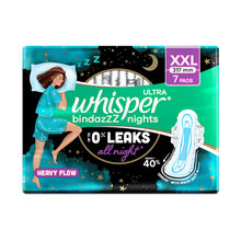Whisper Bindazzz Nights Xxl Sanitary Pads Upto 0% Leaks All Night Long