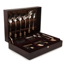 FNS Imperio Gold Plated 90 Pcs Cutlery Set With Wooden Box