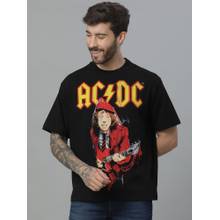 Free Authority Acdc Printed Loose Fit Black Cotton Men T-Shirt