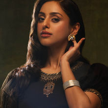 Aulerth Black & Gold Chevron Stud Earrings by JJ Valaya