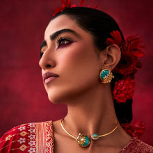 Aulerth Turquoise & White Odeta Hasli Choker Necklace by Ekaya banaras