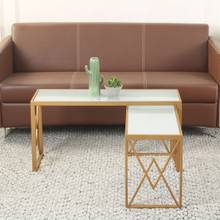 Claymint Valentino Frosted Glass Nesting Coffee Table in Dark Gold Finish